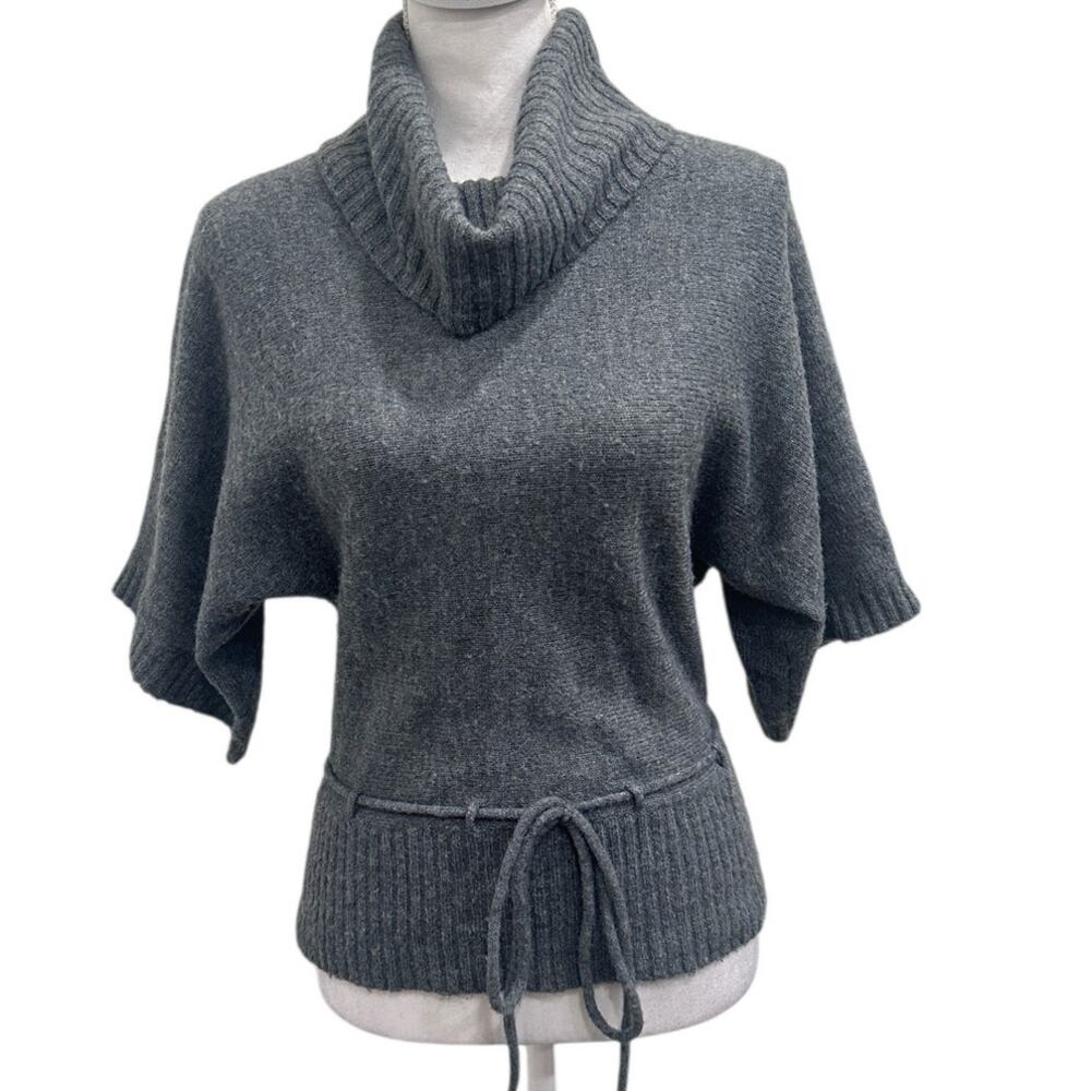 VTG Y2K Love Rocks Gray Cowl Neck Kimono Half-Sleeve Belted Sweater Boho Small